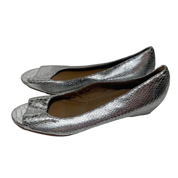 Steve Madden Snakeskin Silver Peep Toe Heeled Sandals - Picture 1 of 8